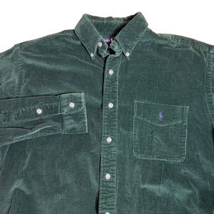 Ralph Lauren Corduroy Shirt Men's Size Large Green Blake Pony Button Christmas